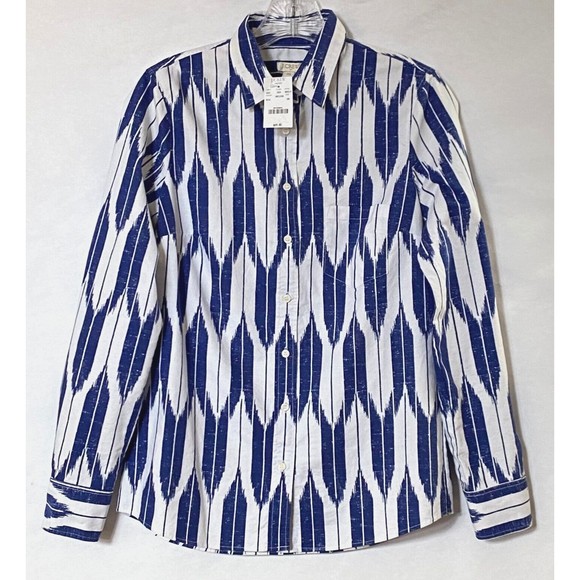 J. Crew Factory Tops - J Crew Factory Dress Shirt Womens XS Multicolor Blue White Geometric NWT Flaw